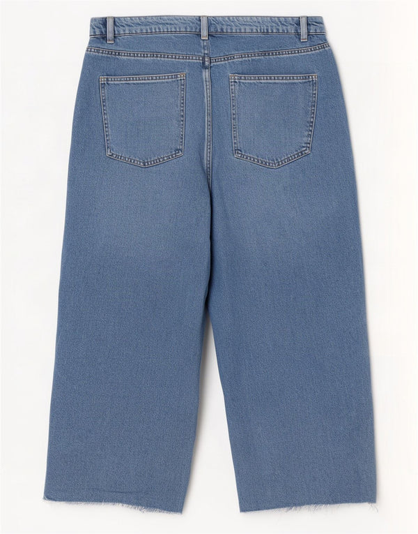 Calça jeans feminina Marks & Spencer cintura alta com perna larga Reino Unido 16 grande W36 L22 azul