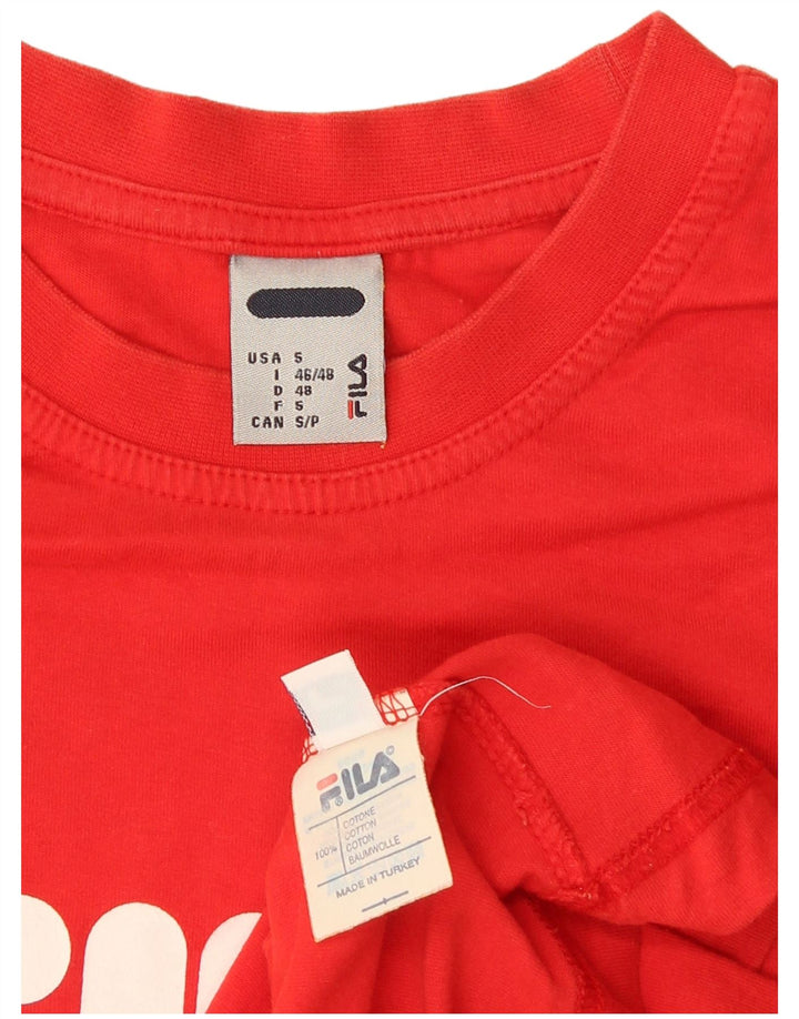 Fila Mens Graphic T-Shirt Top Pequeno Algodão Vermelho