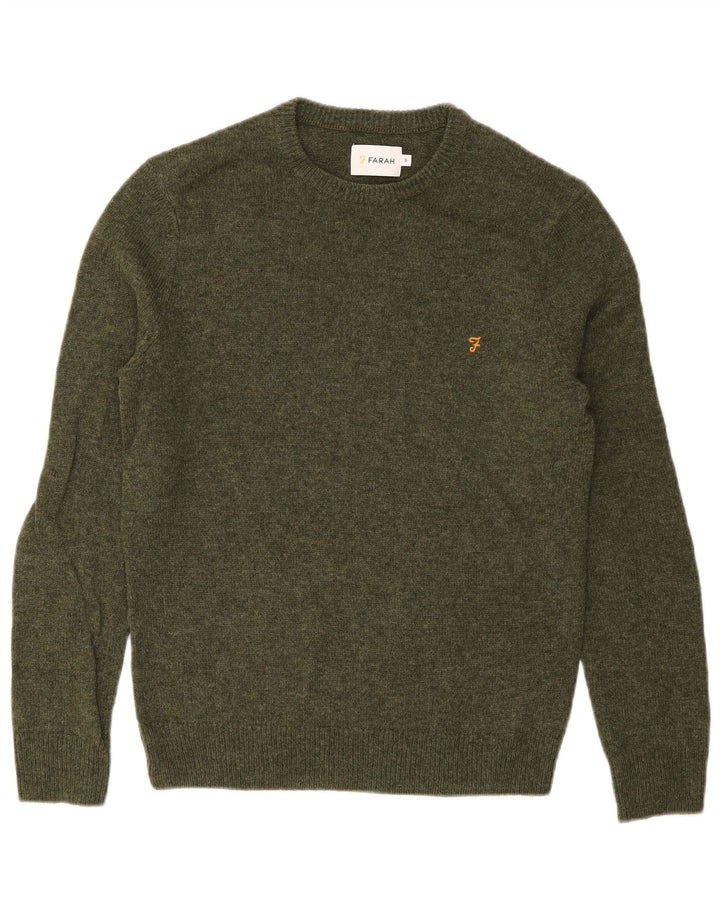 Suéter masculino FARAH com gola redonda e lã de cordeiro verde pequena
