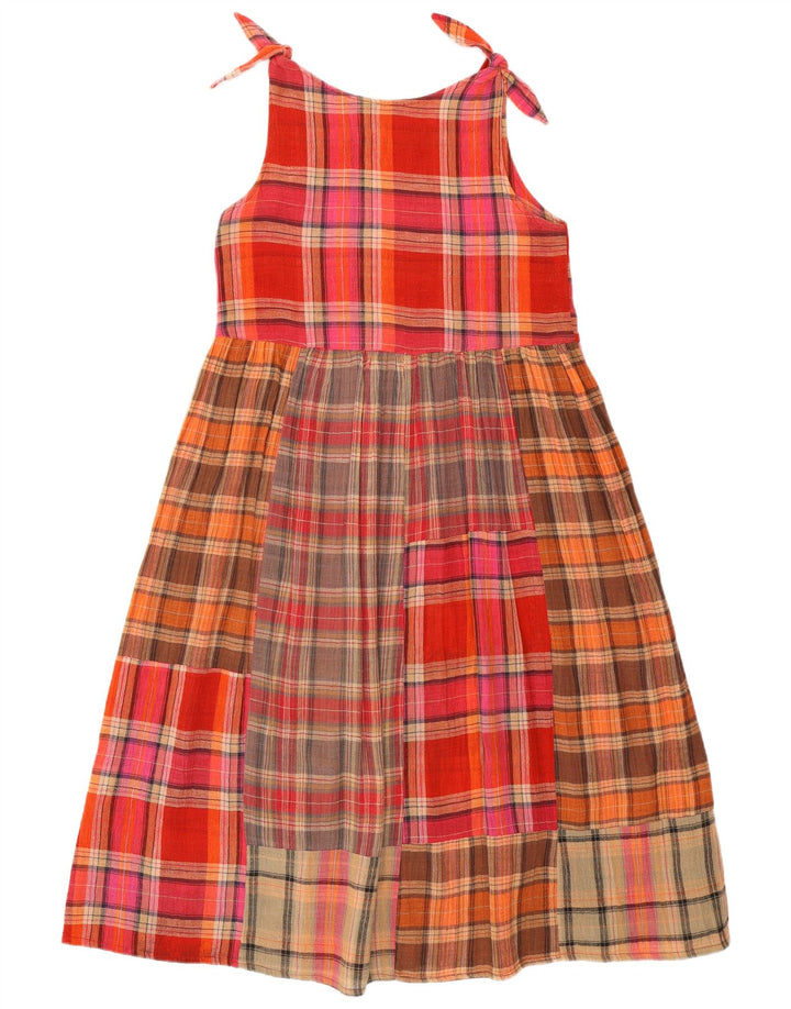 Vestido vintage feminino evasê UK 14 médio patchwork multicolorido algodão
