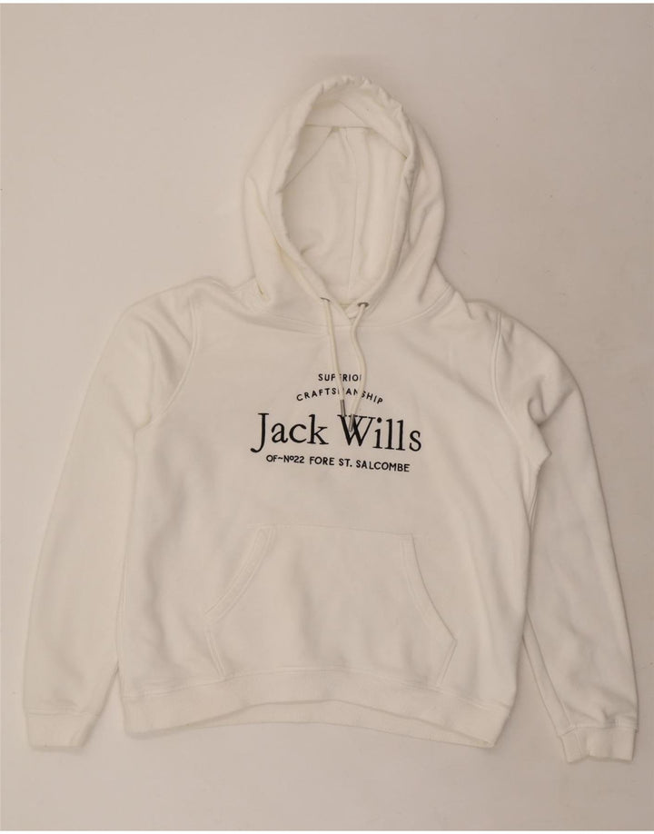 Suéter feminino JACK WILLS com capuz gráfico grande tamanho Reino Unido 16 grande algodão branco