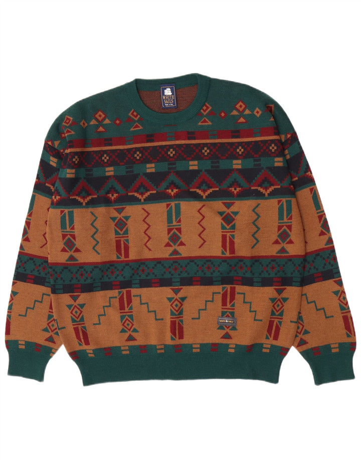 Suéter masculino White Sails com gola redonda grande geométrico multicolorido