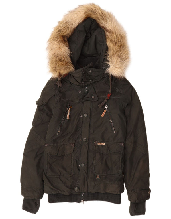 Casaco feminino acolchoado com capuz KHUJO UK 12 poliéster cáqui médio