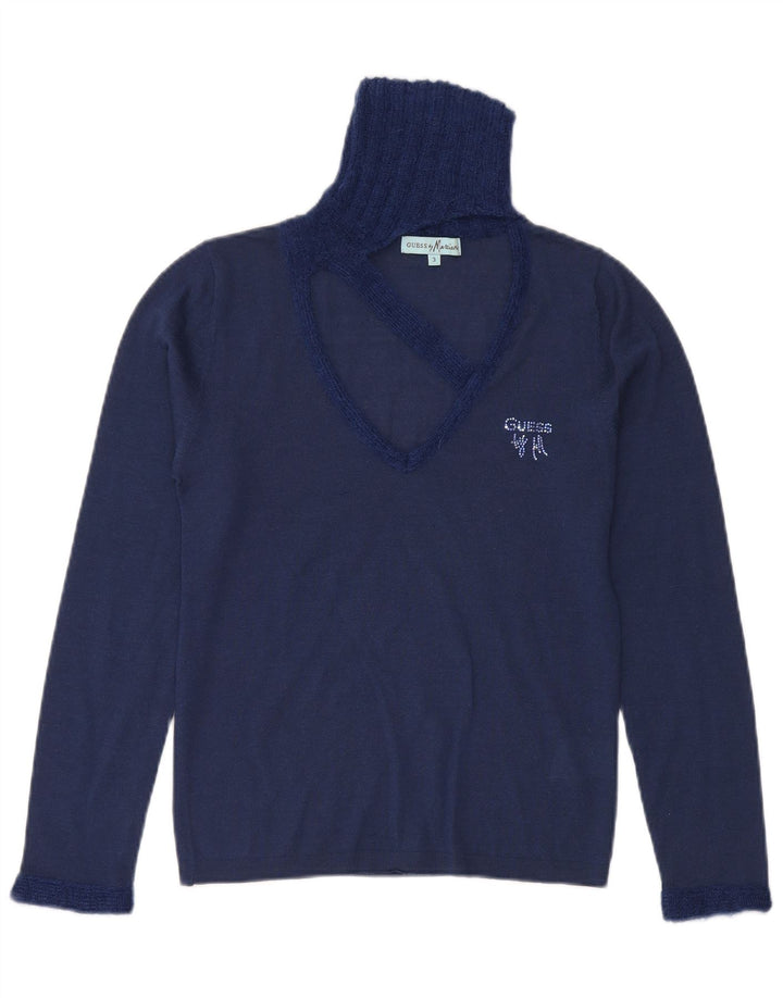 Suéter feminino Guess marciano com gola tartaruga EUA 3 pequeno lã azul marinho