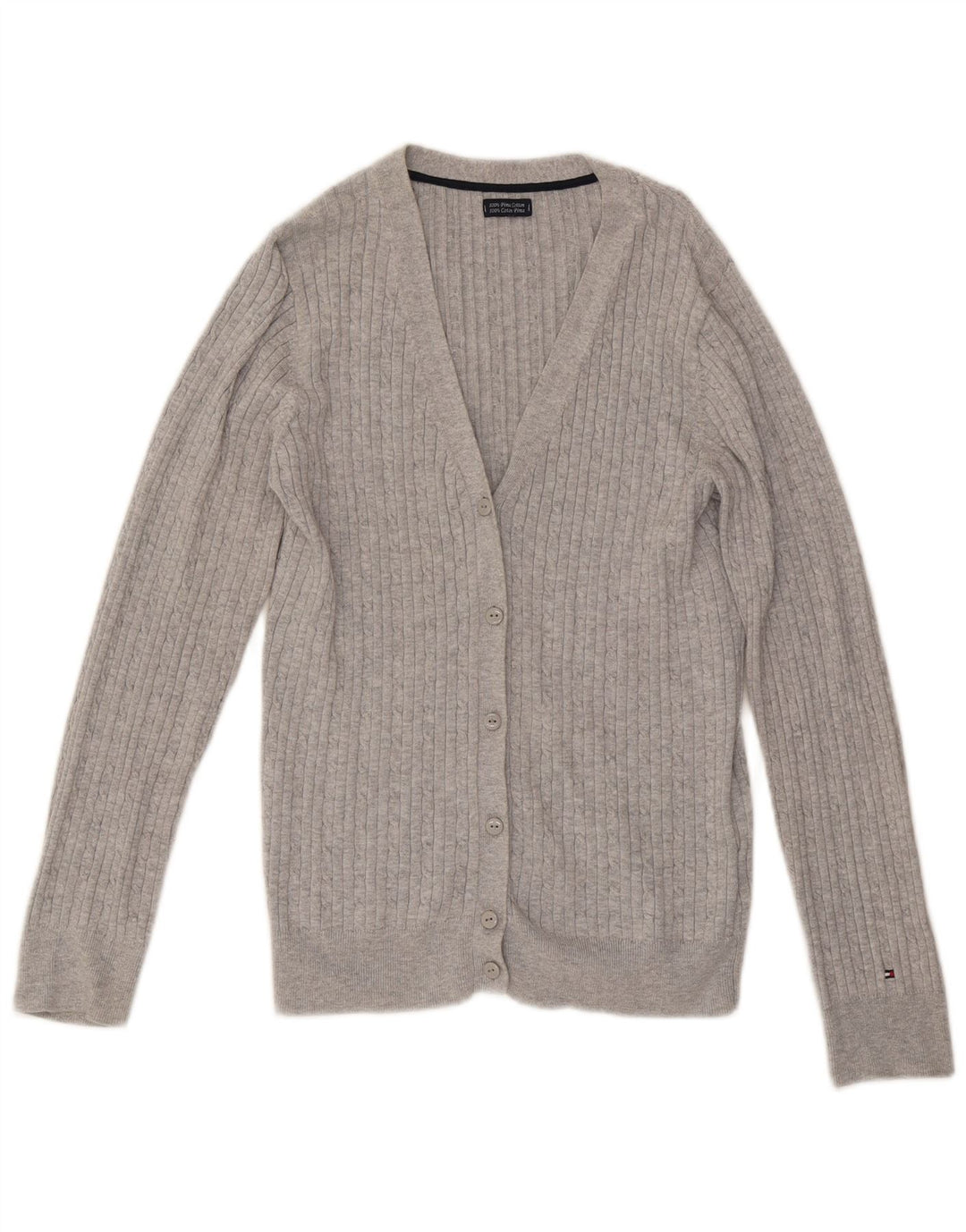 Suéter cardigã feminino TOMMY HILFIGER Reino Unido 12 algodão cinza médio