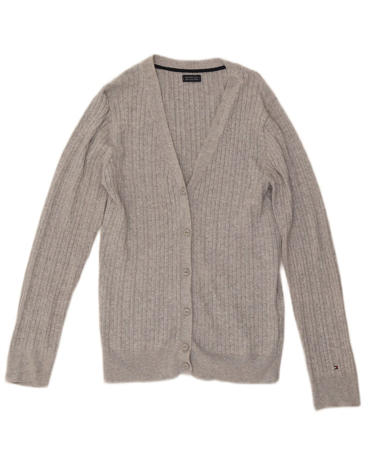 Suéter cardigã feminino TOMMY HILFIGER Reino Unido 12 algodão cinza médio