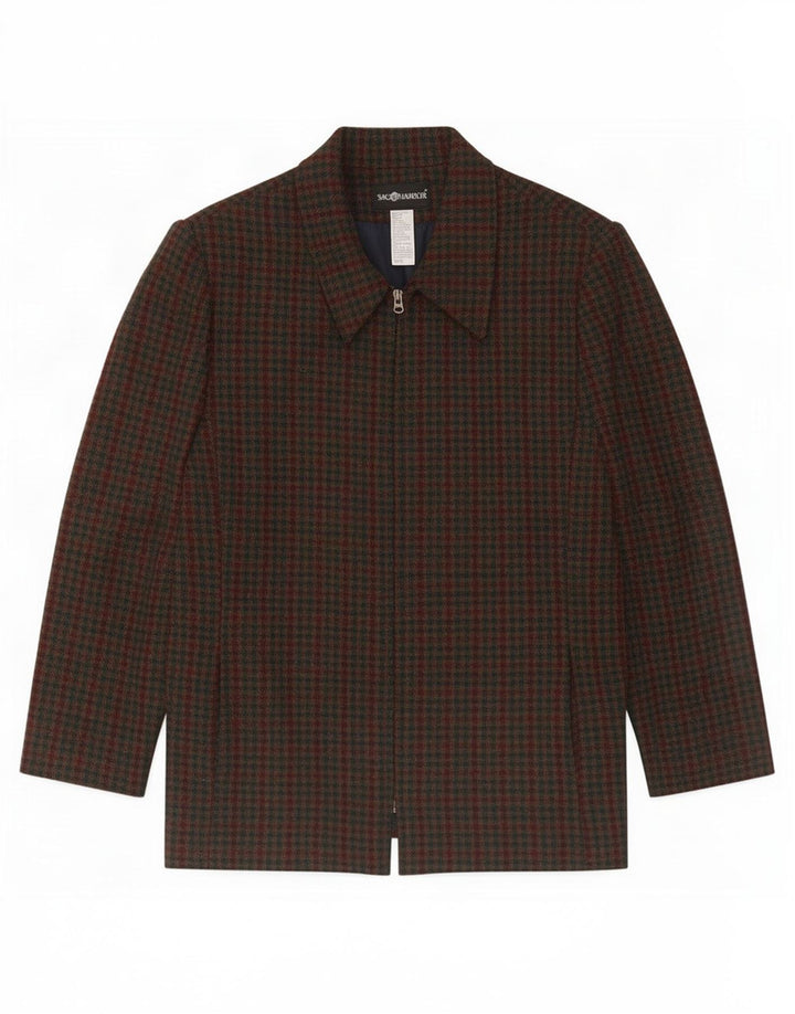 Jaqueta blazer feminina com zíper completo Sag Harbor Reino Unido 18 XL verde gingham lã