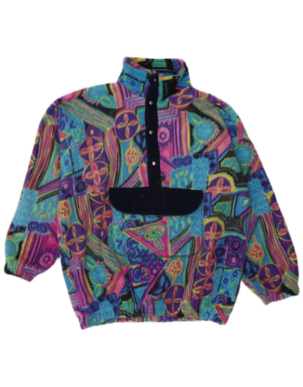 Vintage masculino Anorak Fleece Jumper grande poliamida geométrica multicolorida