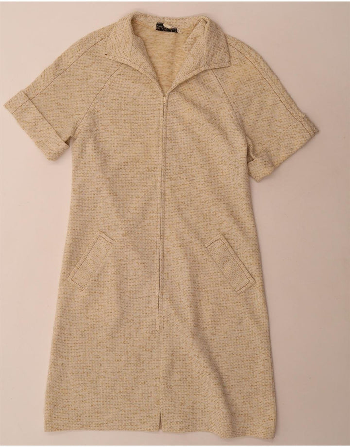 Vestido feminino vintage UK 14 médio bege manchado