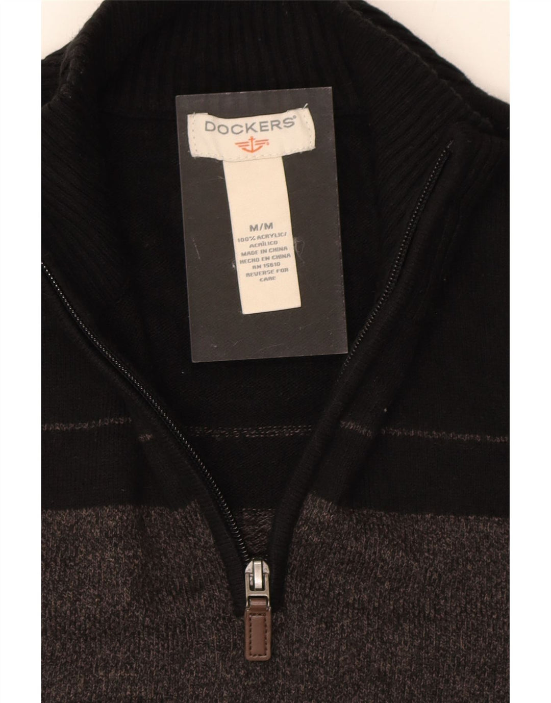 DOCKERS Mens Zip Neck Jumper Sweater Medium Grey Colourblock Acrylic Vintage Dockers and Second-Hand Dockers from Messina Hembry 