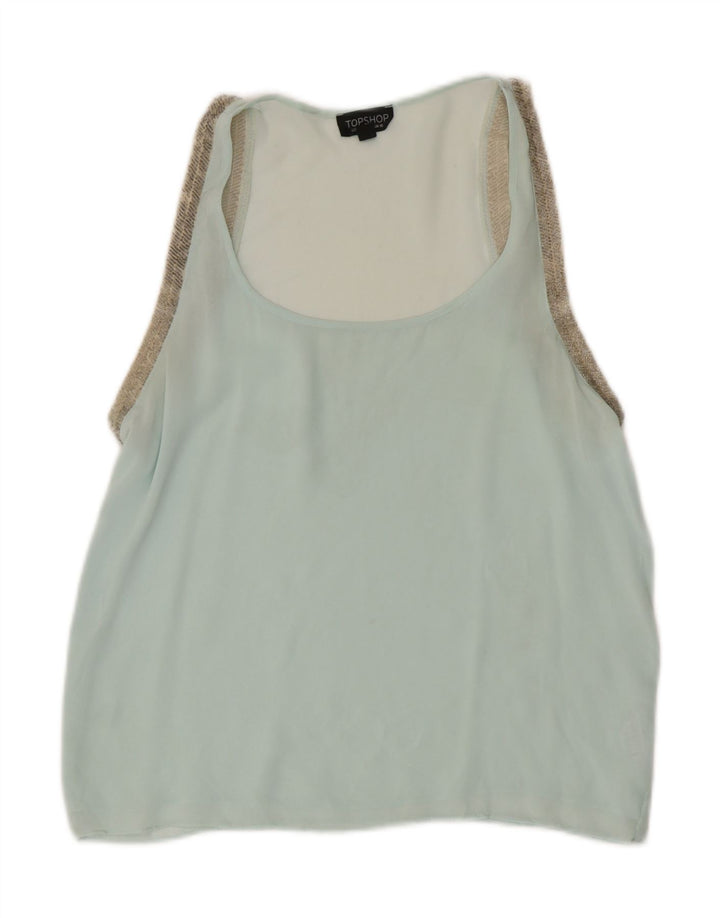 Blusa feminina sem mangas Topshop UK 10 poliéster azul pequeno