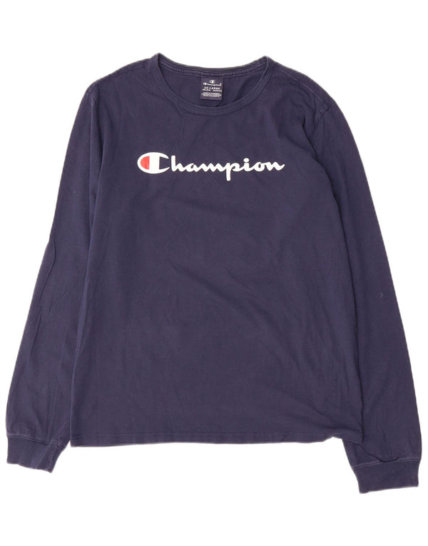 Champion Boys Graphic Top Long Sleeve 15-16 Years 2XL Navy Blue