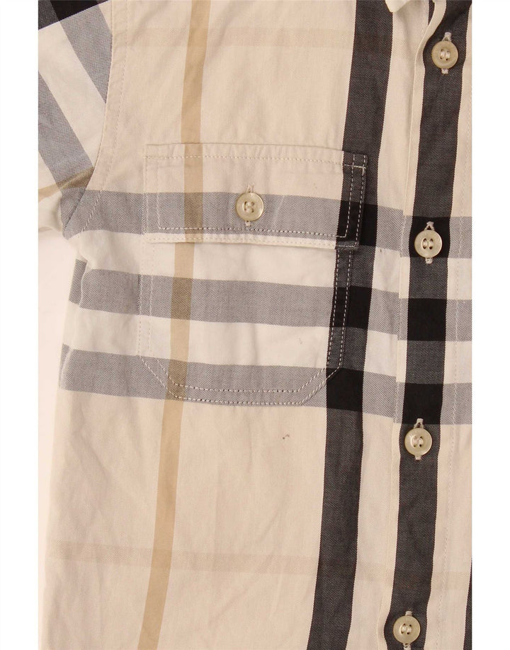 Camisa de manga curta masculina Burberry 3-4 anos xadrez bege