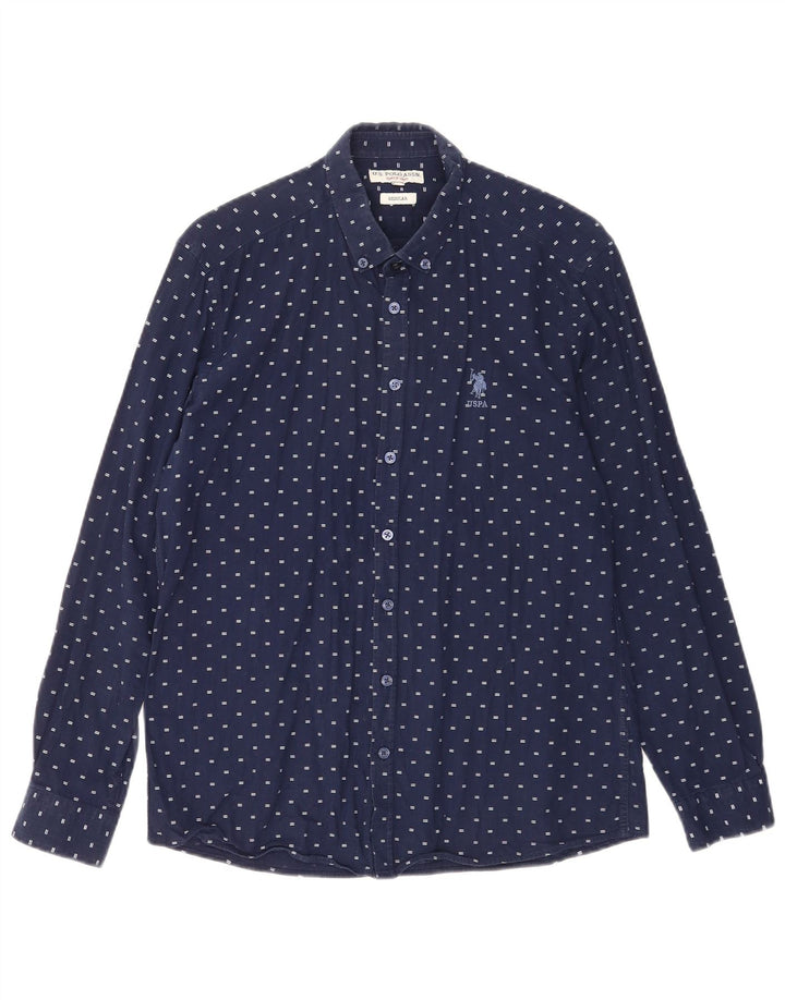 US Polo Assn. Camisa masculina regular fit algodão manchado azul marinho médio