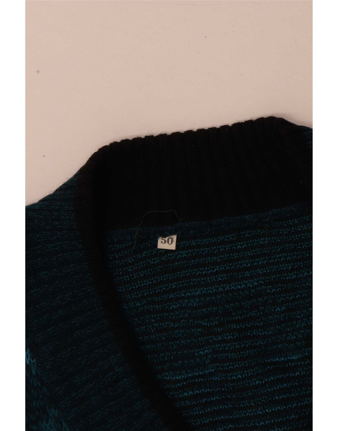 Suéter masculino vintage com decote em V IT 50 Médio Azul Fair Isle