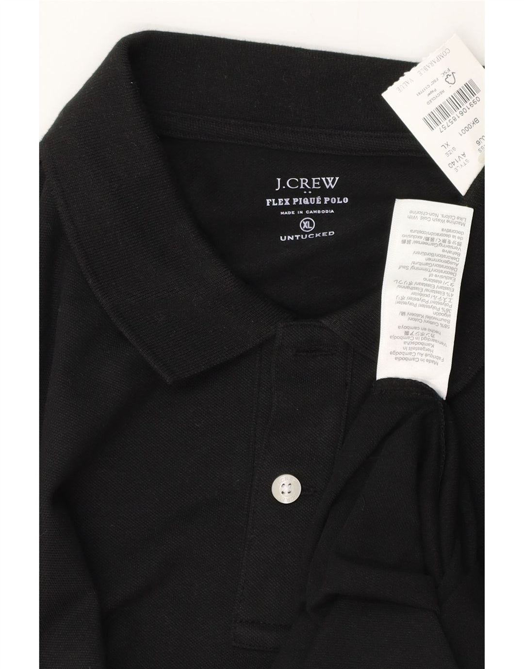 Camisa polo masculina J. CREW XL de algodão preto