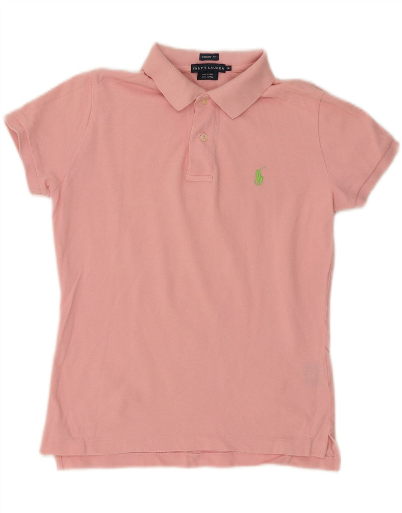 RALPH LAUREN Womens Skinny Polo Shirt UK 12 Medium Pink Cotton Vintage Ralph Lauren and Second-Hand Ralph Lauren from Messina Hembry 