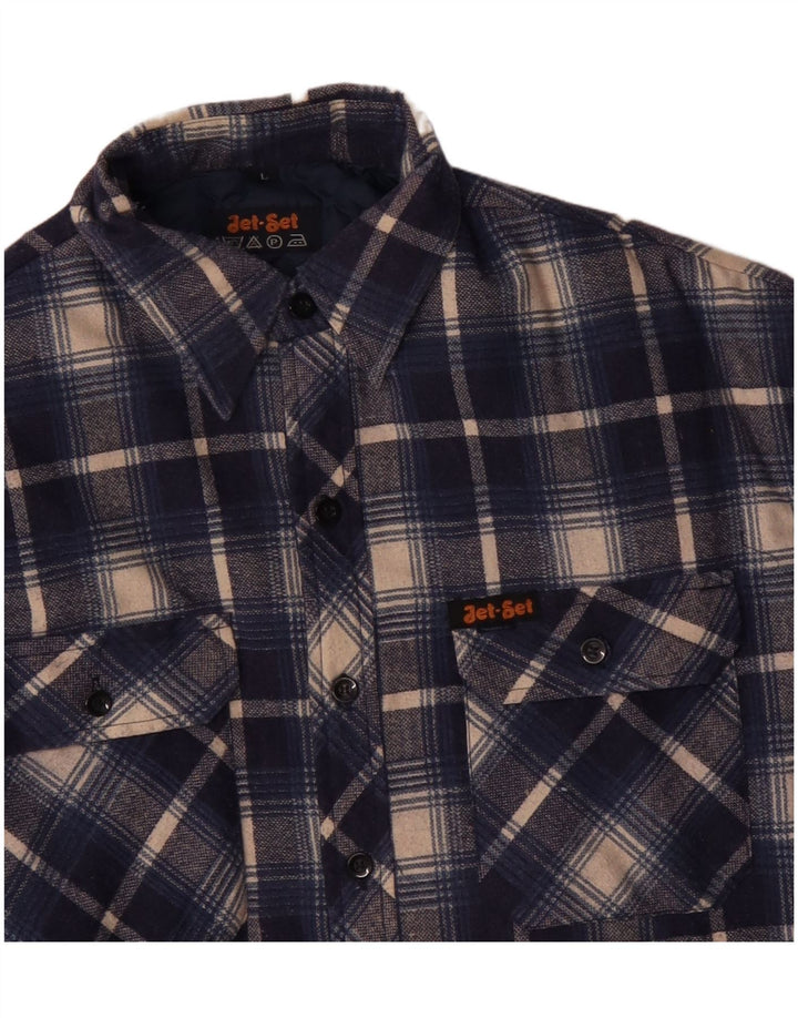 JET SET Camisa masculina de flanela de lenhador grande poliéster xadrez azul