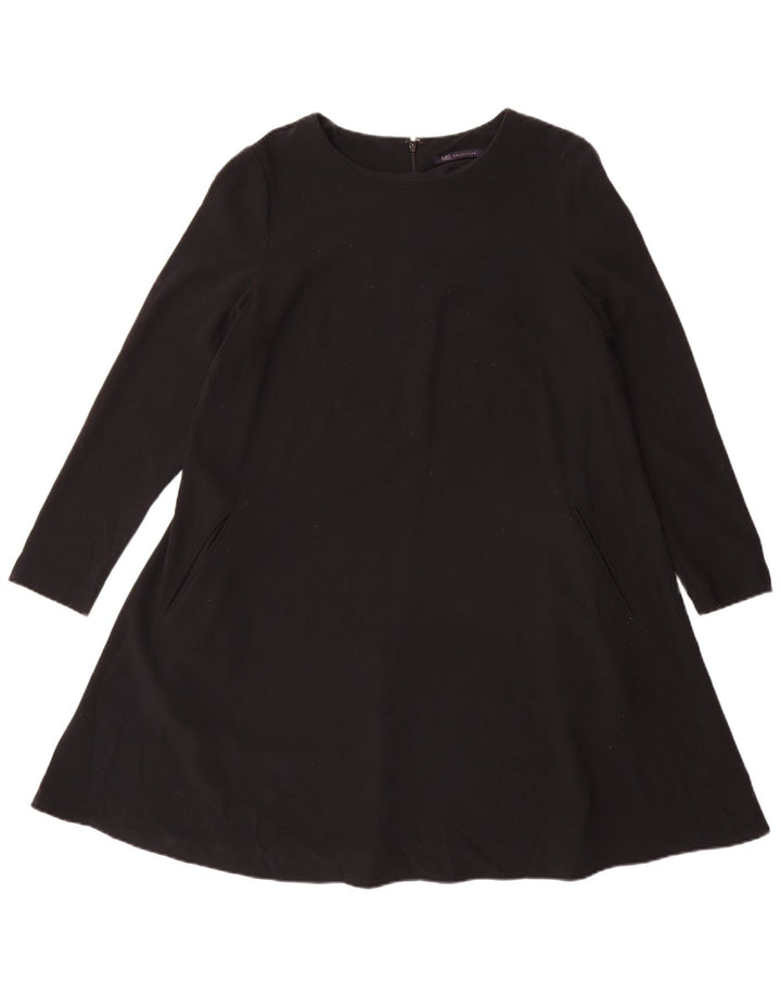 Vestido feminino Marks & Spencer manga comprida evasê Reino Unido 14 grande preto poliéster