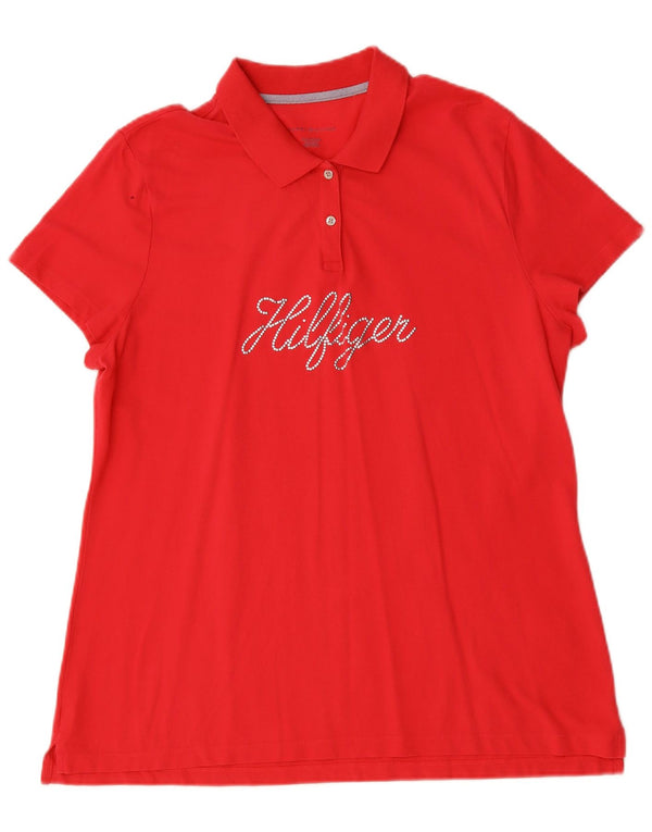 Camisa polo feminina TOMMY HILFIGER UK 20 2XL algodão vermelho