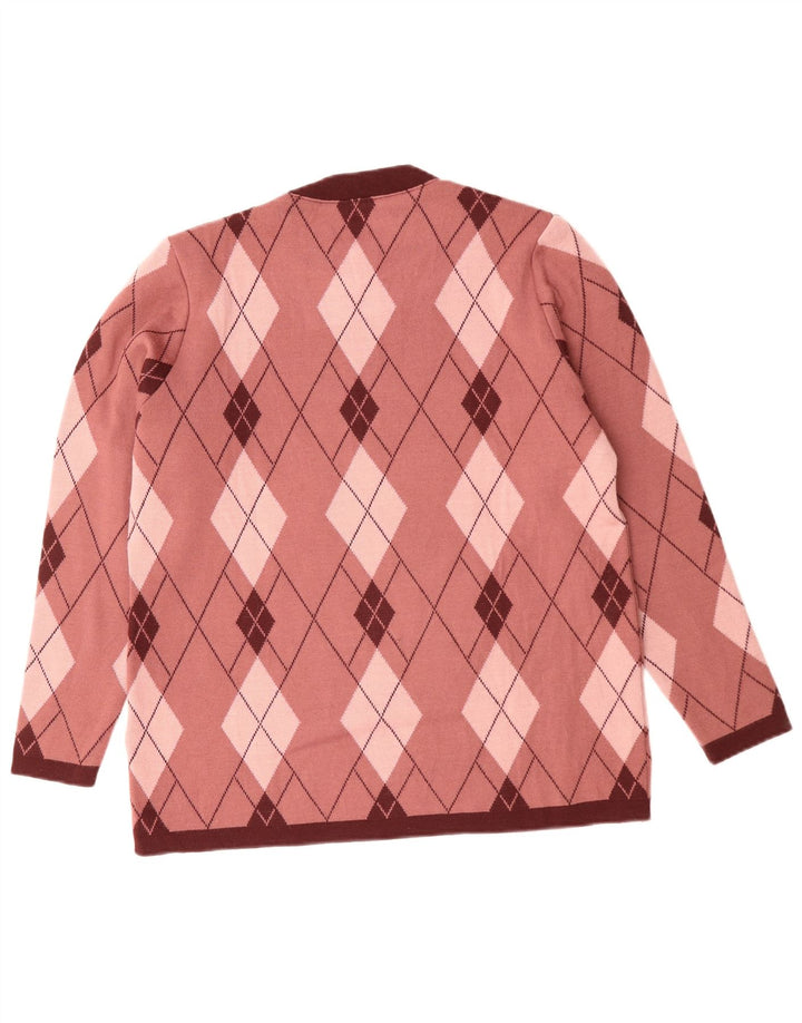 Suéter feminino VINTAGE com gola redonda Reino Unido 16 grande rosa argyle/diamante
