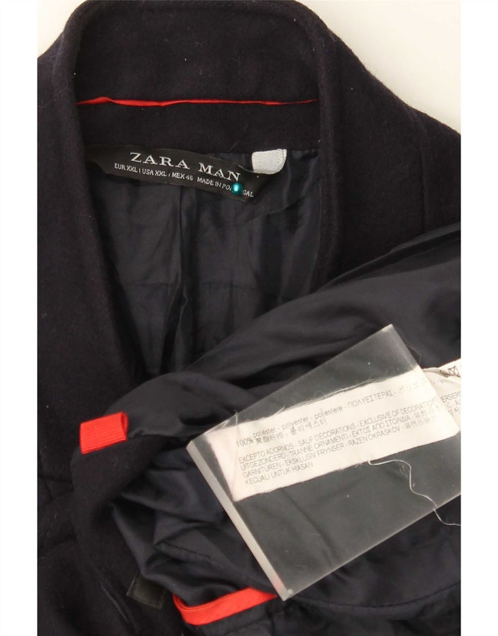 Sobretudo masculino Zara UK 44 2XL poliéster azul marinho