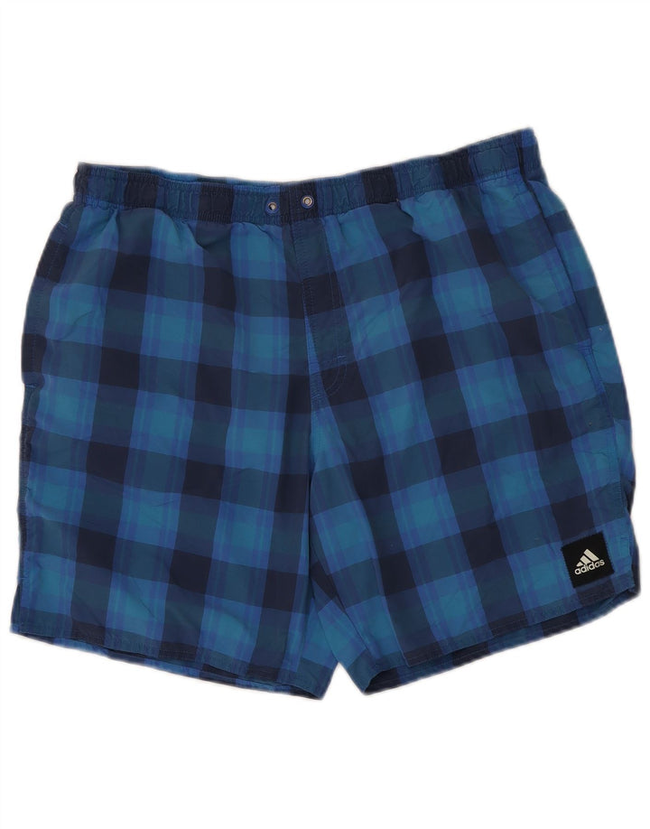 Shorts de natação masculino ADIDAS grande azul xadrez nylon