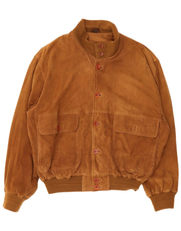 Jaqueta bomber masculina vintage de camurça IT 48 marrom médio