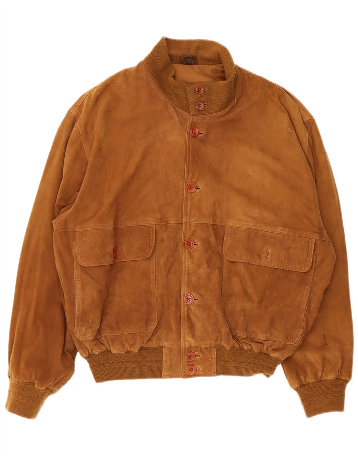 Jaqueta bomber masculina vintage de camurça IT 48 marrom médio