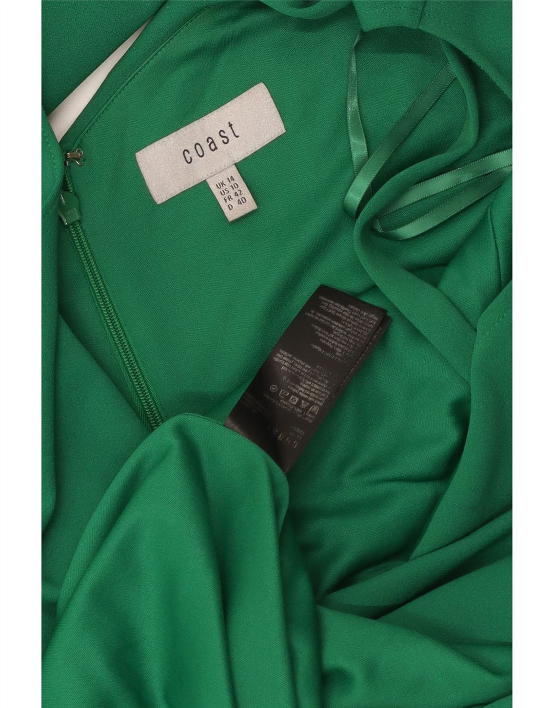 Vestido feminino Coast com babados na frente e bodycon UK 14 poliéster verde médio
