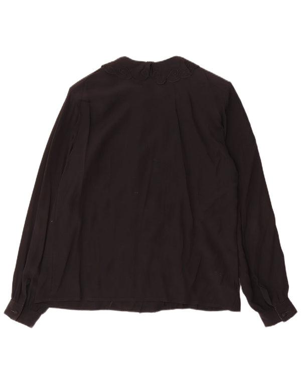 Blusa feminina vintage UK 12 acetato preto médio