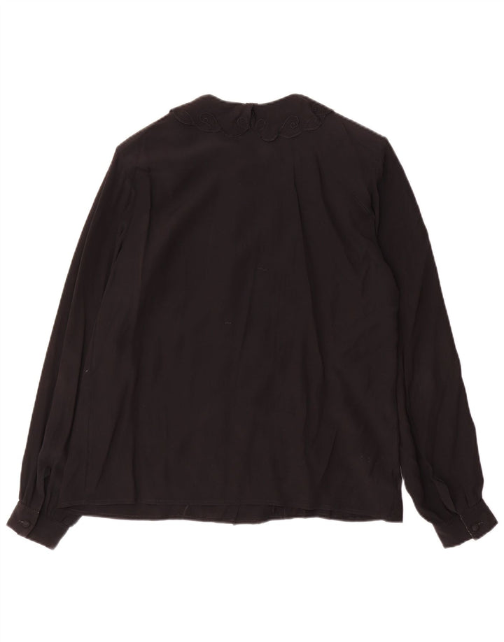 Blusa feminina vintage UK 12 acetato preto médio