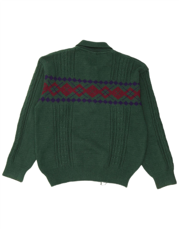 Suéter masculino KAPPA com gola polo e lã geométrica verde médio