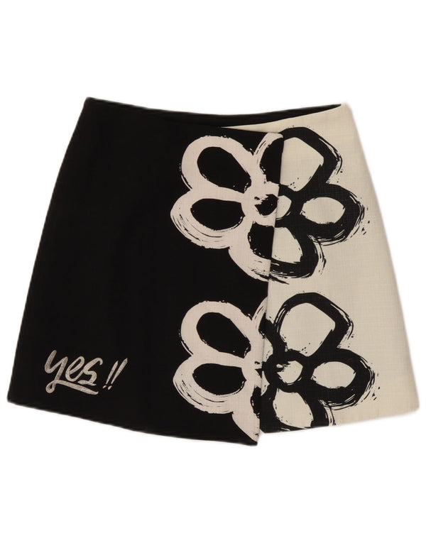 Mini saia feminina Desigual Wrap EU 38 Médio W28 Preto Floral Moderno