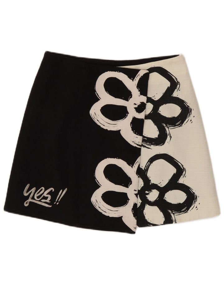 Mini saia feminina Desigual Wrap EU 38 Médio W28 Preto Floral Moderno