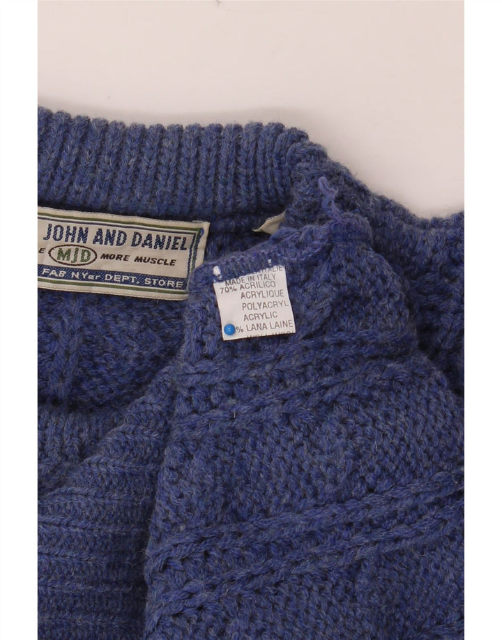 VINTAGE Mens Crew Neck Jumper Sweater Large Blue Acrylic