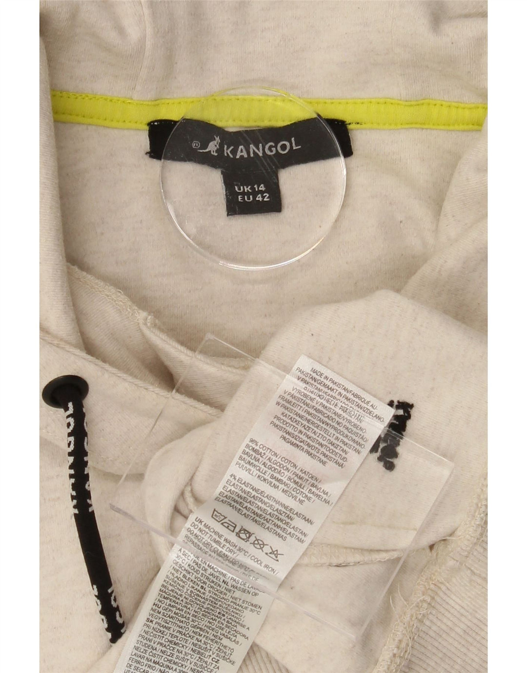 KANGOL Womens Crop Hoodie Jumper UK 14 Large Off White Cotton Vintage Kangol and Second-Hand Kangol from Messina Hembry 