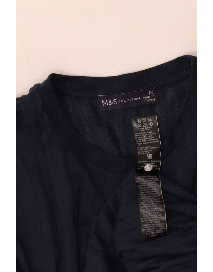 Top feminino Marks & Spencer manga comprida UK 12 poliéster azul marinho médio