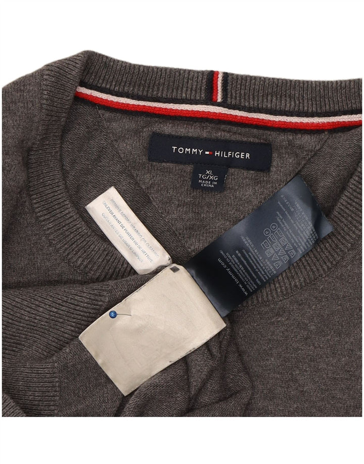 TOMMY HILFIGER Suéter masculino com gola redonda XL algodão cinza