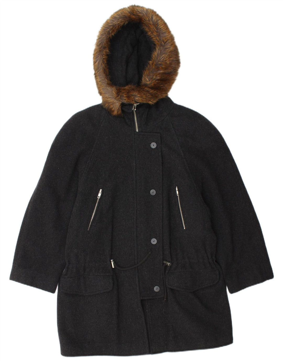 SCHERER Jaqueta Parka Feminina Oversized com Capuz EU 38 Lã Cinza Médio