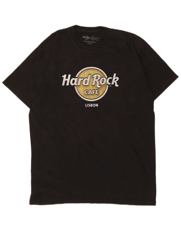 Hard Rock Cafe Mens Lisbon Graphic T-Shirt Top Large Black Cotton
