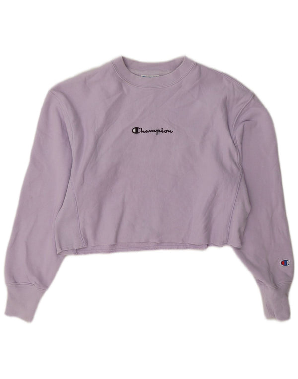 Champion moletom feminino cropped com estampa gráfica UK 6 XS algodão roxo