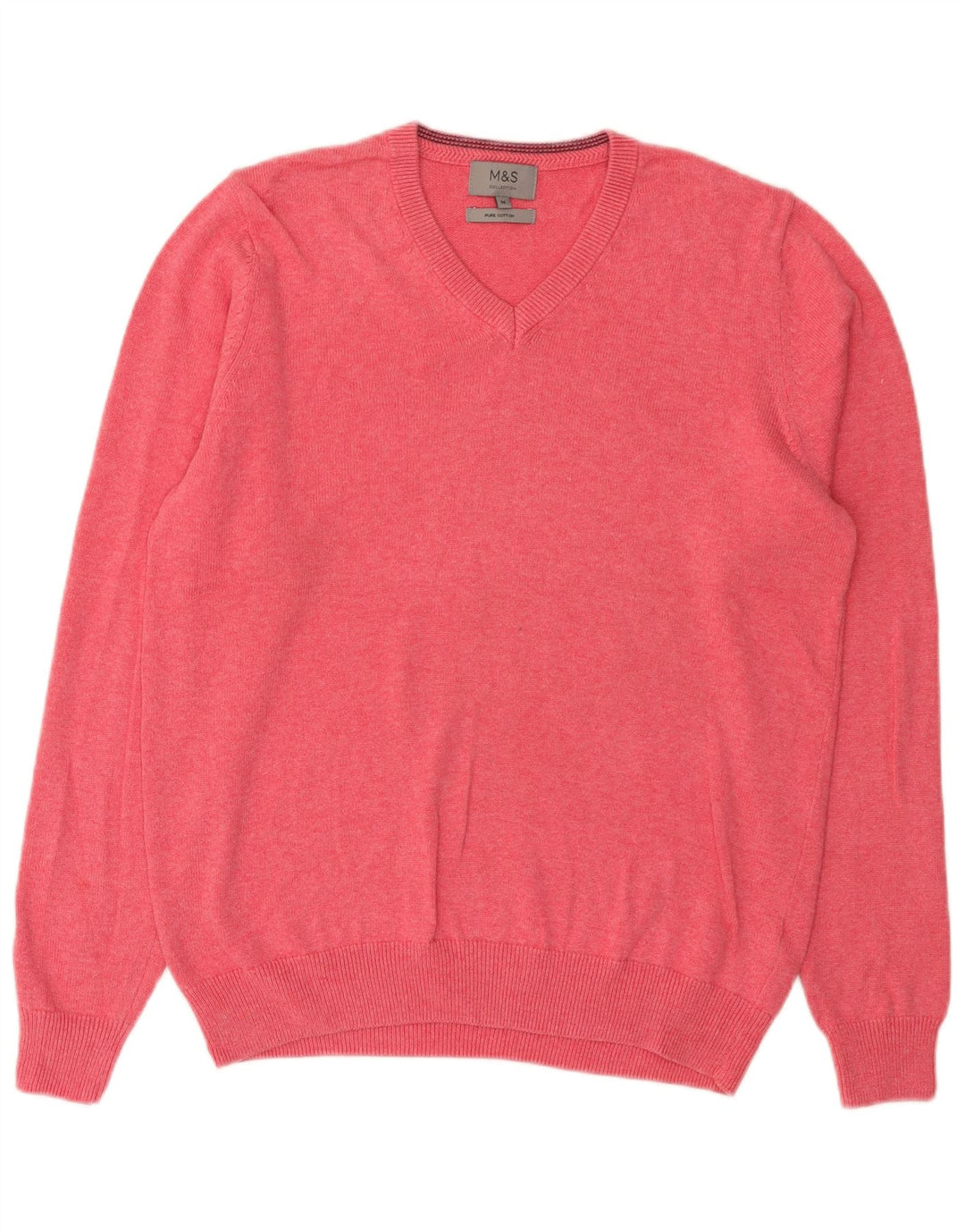Suéter masculino Marks & Spencer com decote em V de algodão rosa médio
