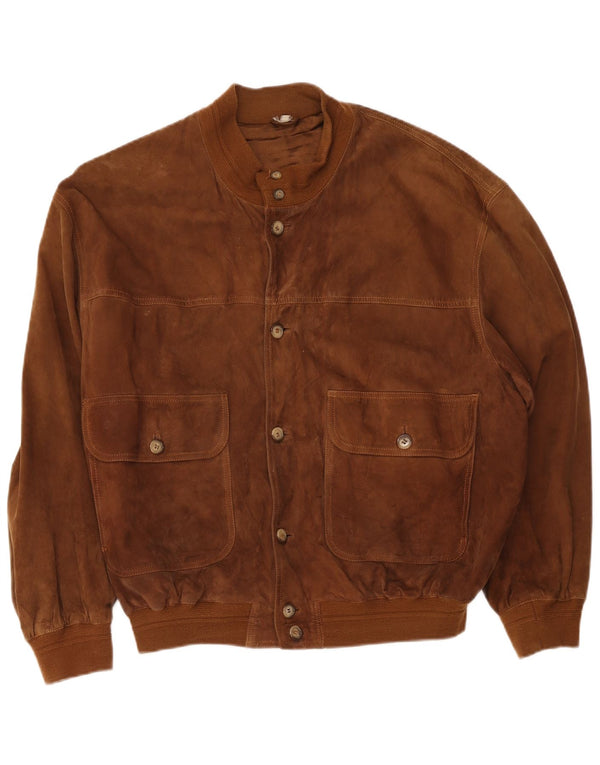 Vintage Mens Suede Bomber Jacket UK 42 XL Brown