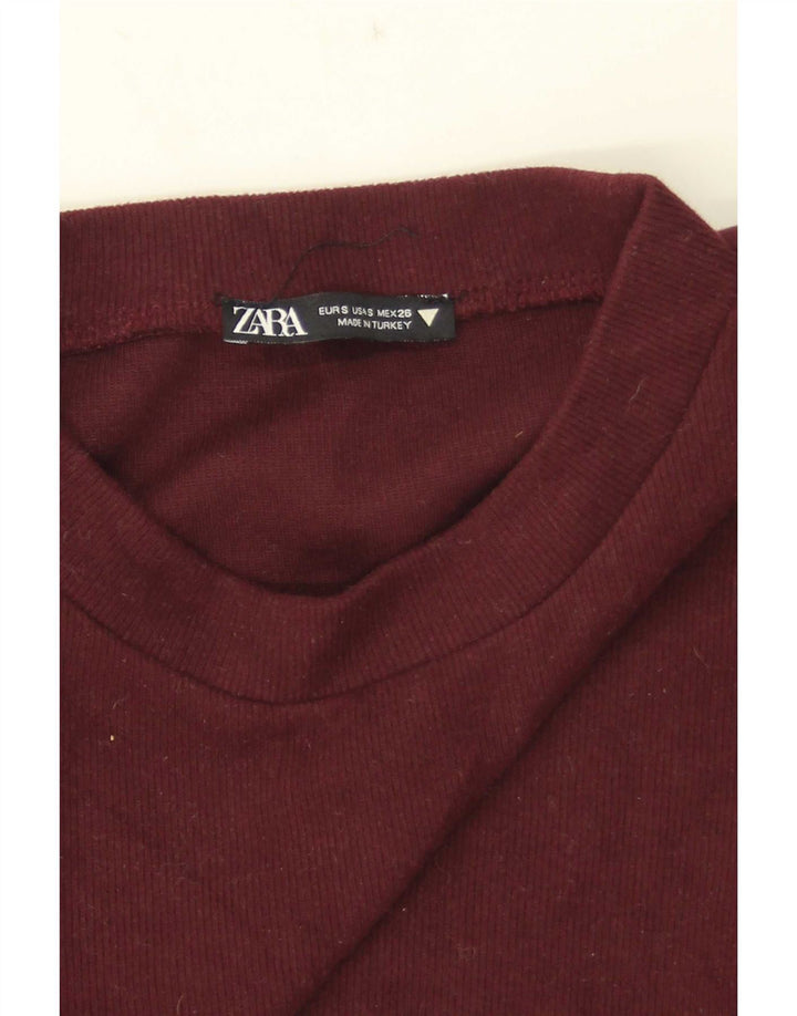 Zara Blusa Crop Feminina Top Reino Unido 8 Pequena Borgonha
