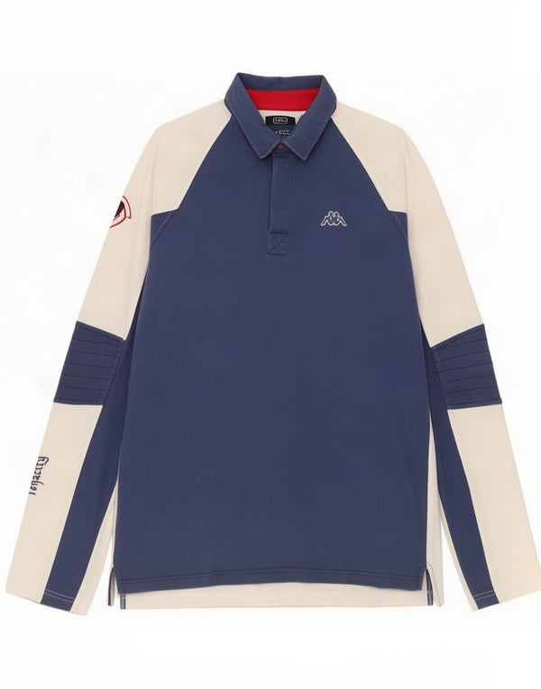 Kappa Camisa polo masculina estampada de manga comprida XL Azul marinho Colorblock Algodão