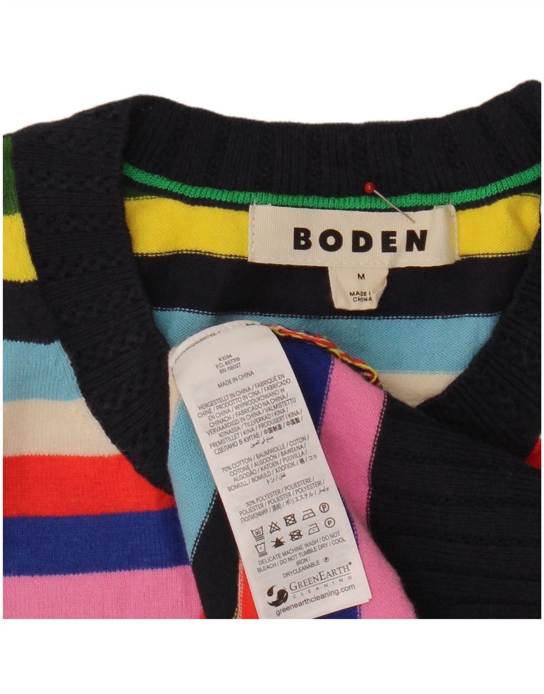 Suéter feminino Boden com gola redonda UK 14 listrado médio multicolorido