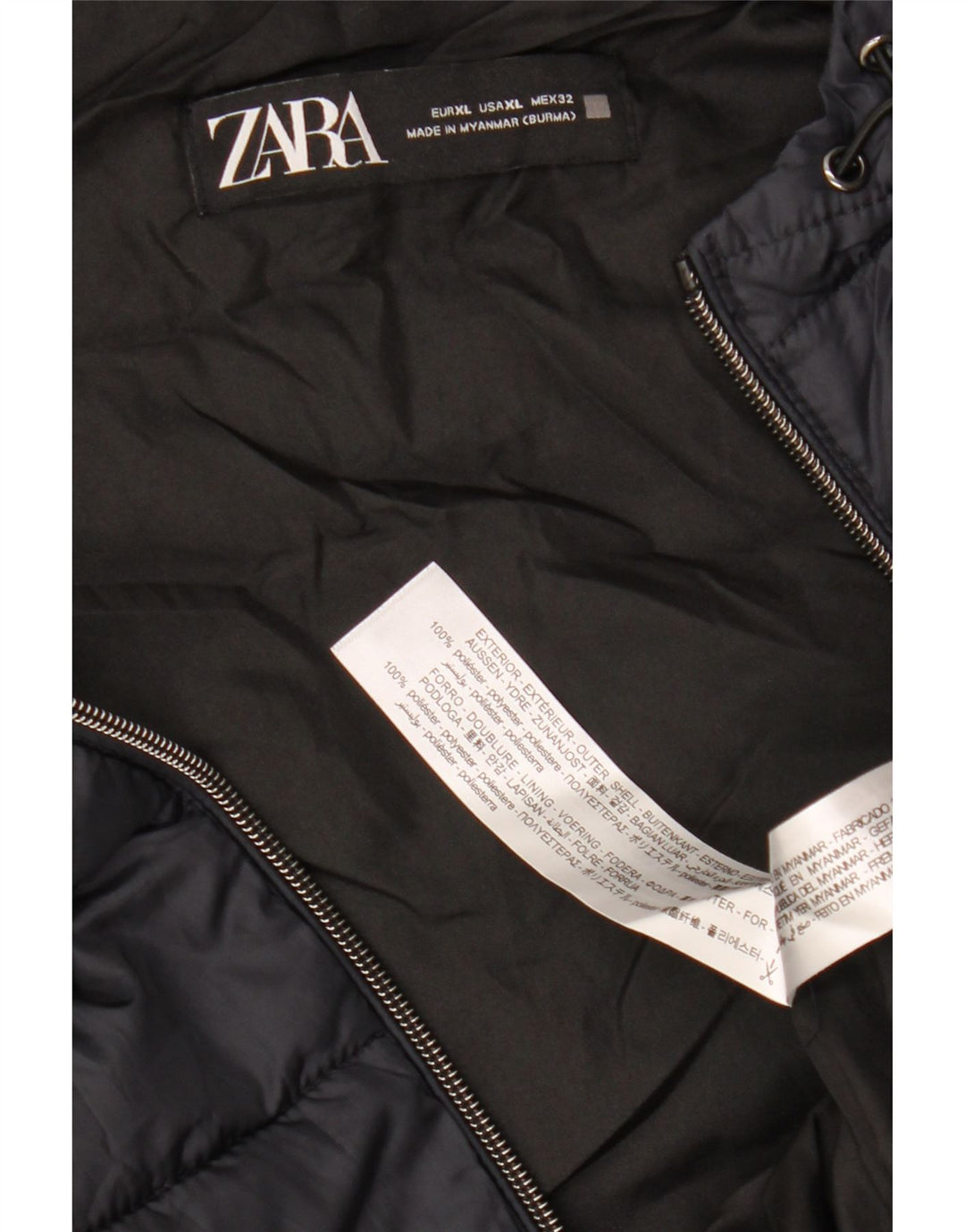 Colete acolchoado com capuz feminino ZARA UK 18 XL azul marinho poliéster