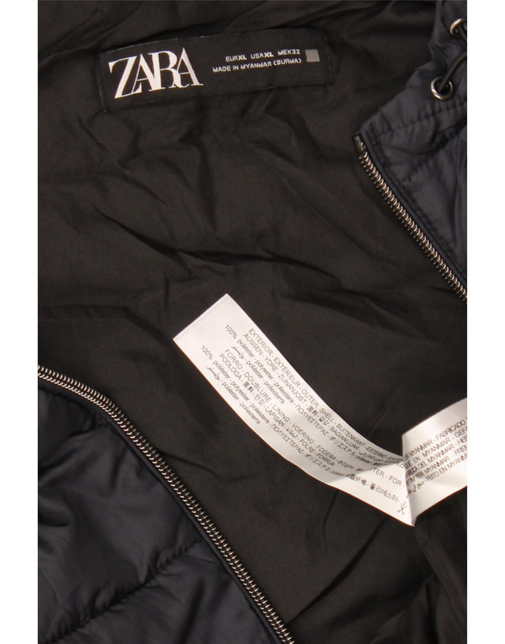 Colete acolchoado com capuz feminino ZARA UK 18 XL azul marinho poliéster