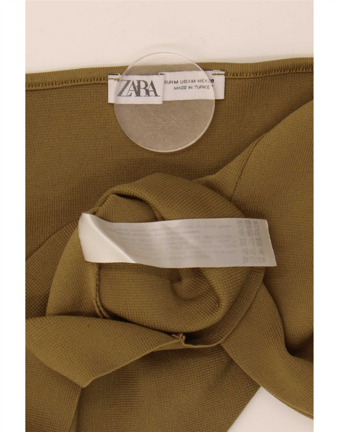 Zara Crop Top Feminino Manga Longa UK 12 Poliéster Cáqui Médio